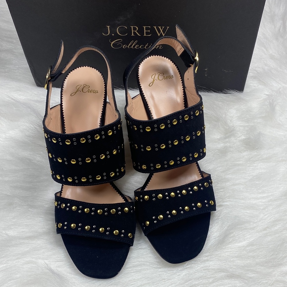 J. Crew Black Sandals with Gold Studs